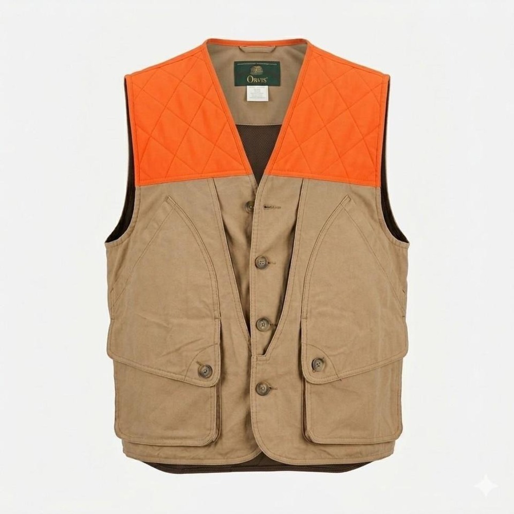 Vintage Orvis Quilted Blaze Orange & Tan Upland Hunting Vest